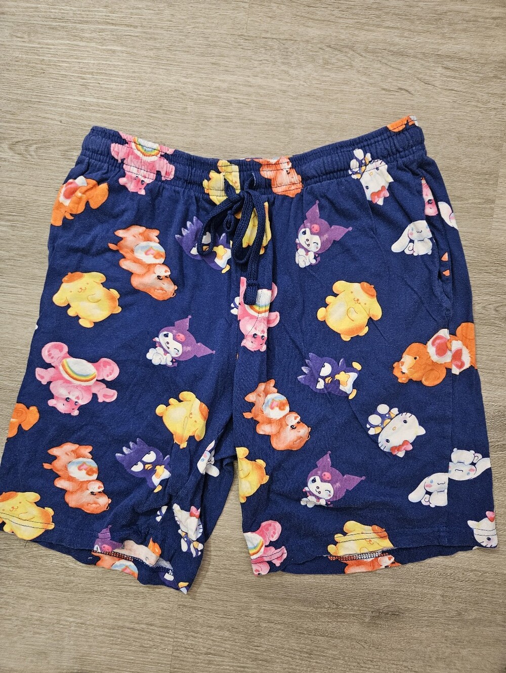 Sanrio Navy Blue Plush Character Pajama Shorts with Colorful Prints
